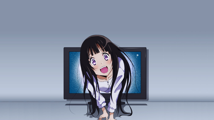 purple eyes, chitanda eru, anime, anime girls, hyouka