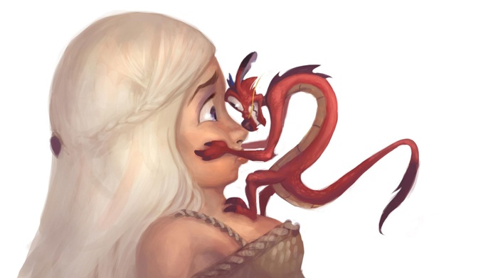 crossover, Daenerys Targaryen, Game of Thrones, Disney, mulan, mushu