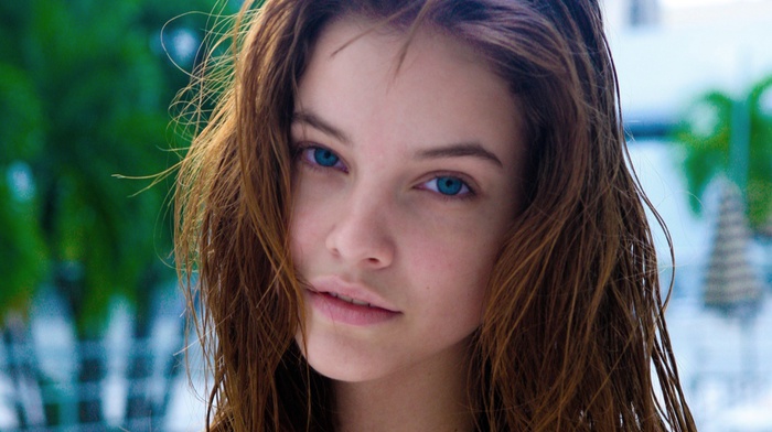 wet hair, brunette, face, blue eyes, girl, model, Barbara Palvin, looking at viewer