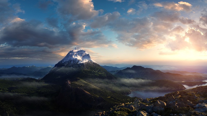 clouds, ice, mountain, landscape