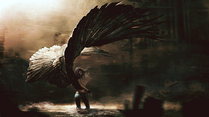 fantasy art, digital art, drawing, wings, angel