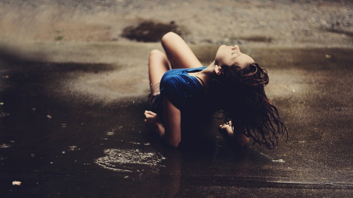 girl, brunette, water