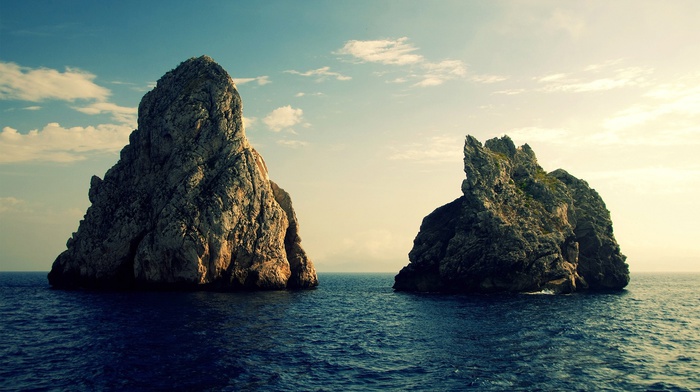 sea, rock formation, rock, island