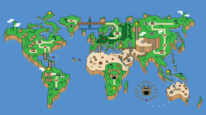 Super Mario, map, minimalism