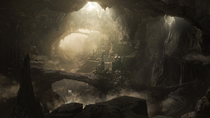 cave, rock formation, digital art