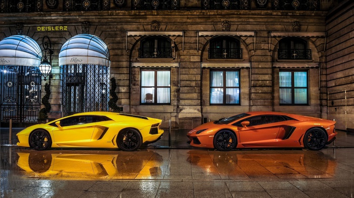 yellow, italian cars, car, Lamborghini Aventador, mid, engine, Lamborghini, orange