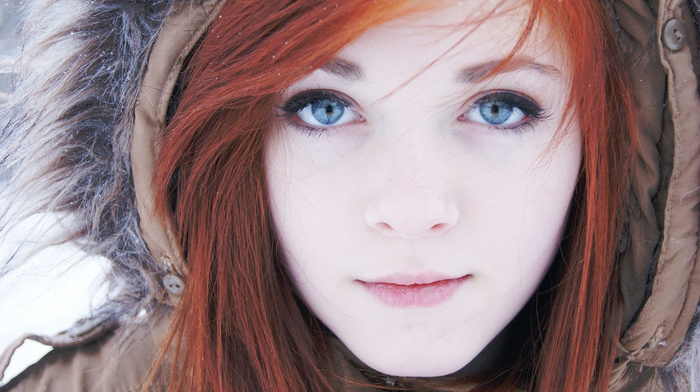 blue eyes, anime, redhead, lips, girl