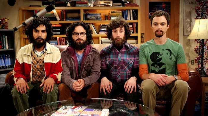 TV, Sheldon Cooper, beards, The Big Bang Theory, scientists, sitting, men