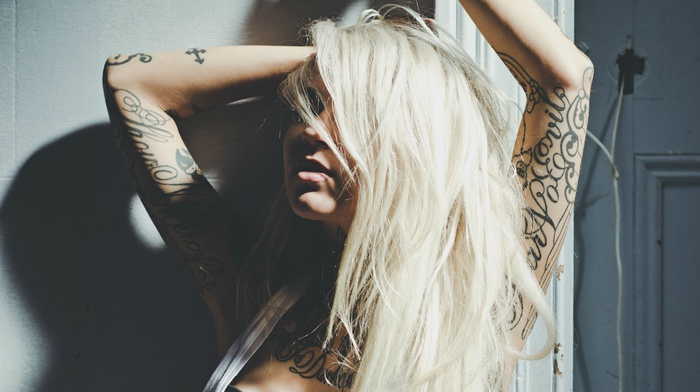 girl, tattoo, Sara Fabel, blonde