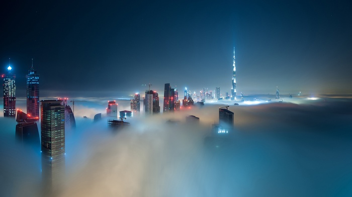 digital art, building, Burj Khalifa, mist, skyscraper, Dubai, cityscape