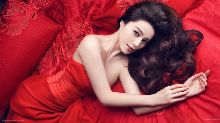 Fan Bingbing, Asian, red dress, girl