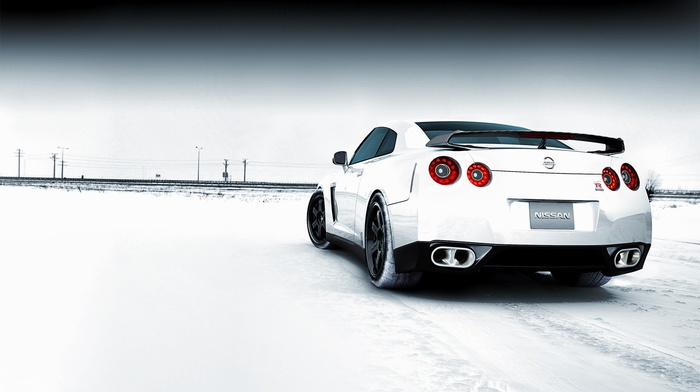 car, Nissan, snow, Nissan GT, R, white cars, supercars