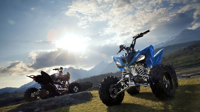 mountain, Sun, motorcycles, nature