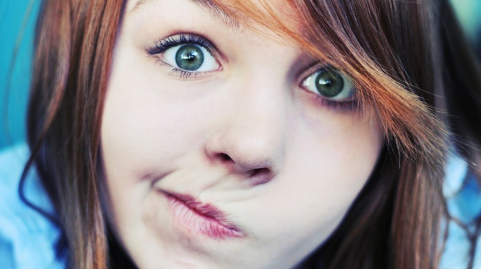 green eyes, girl, brunette