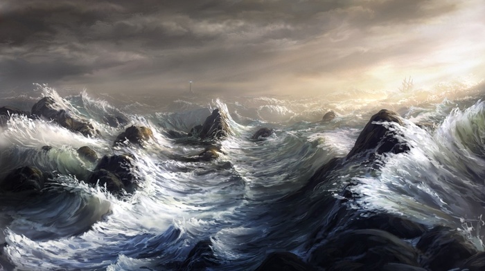 sea, storm, waves, artwork