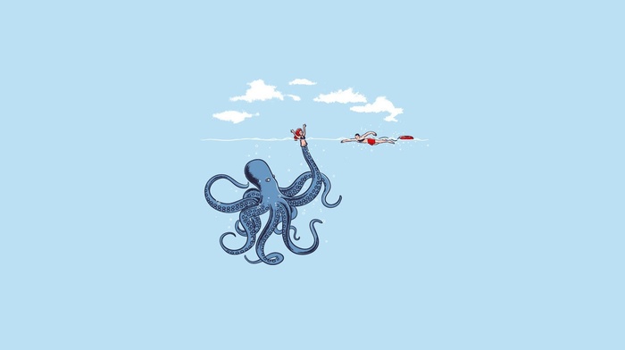 minimalism, humor, octopus, simple, blue