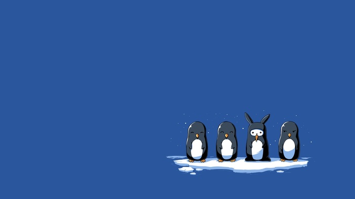 simple, blue, ice, minimalism, penguins, rabbits