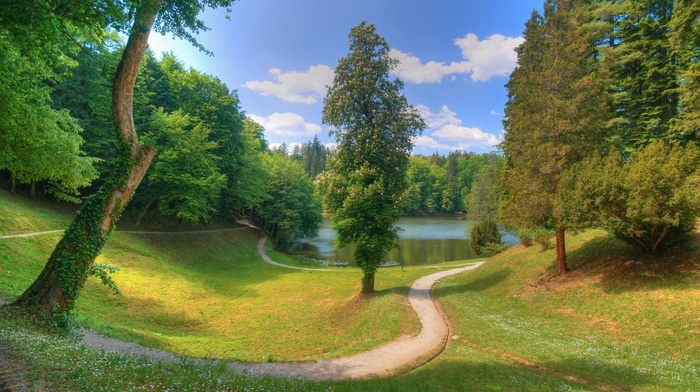 lake, runway, nature, drawing