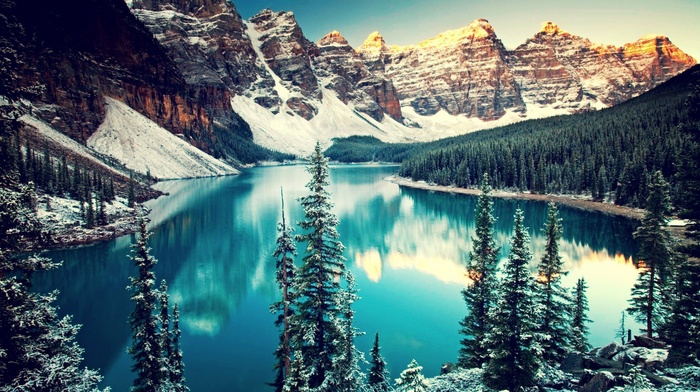 lake, forest, mountain