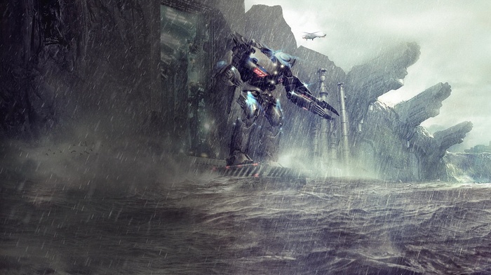 pacific rim, robot, rain