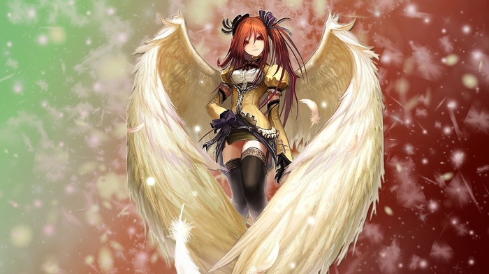 redhead, anime girls, angel, anime, wings