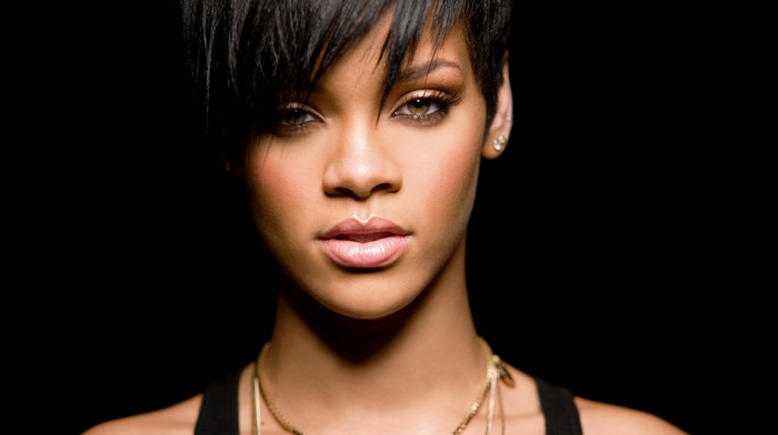 singer, girl, short hair, face, dark hair, black, Rihanna
