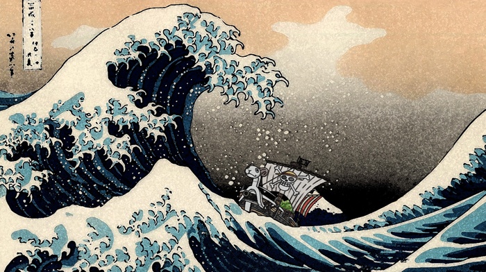 The Great Wave off Kanagawa, Monkey D. Luffy, One Piece, Hokusai, waves