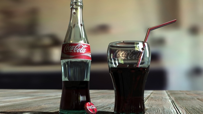 coca, cola, bottles, drink, wooden surface