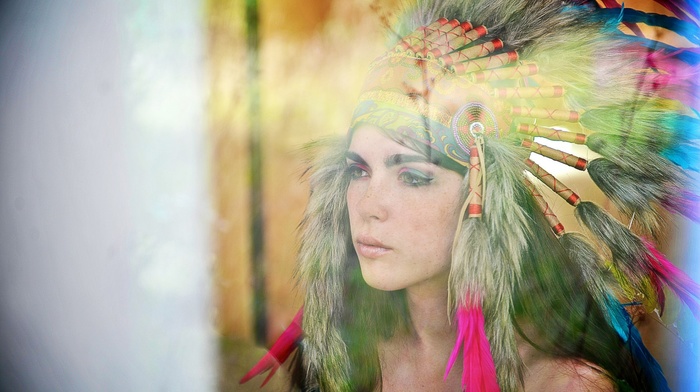 brunette, girl, headdress