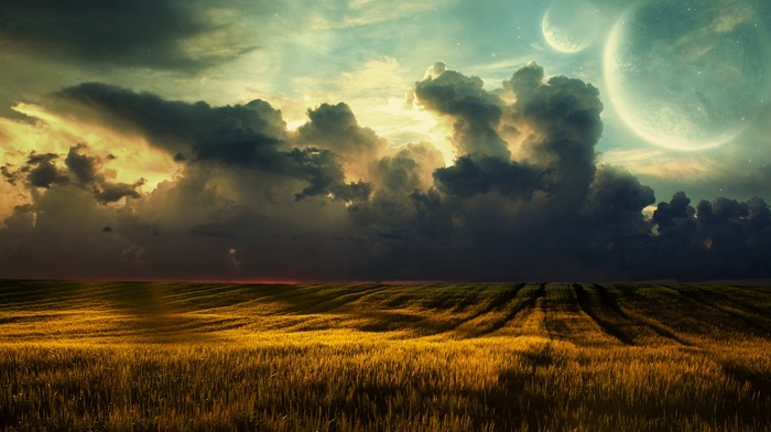 planet, clouds, field, HDR