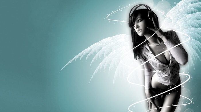 girl, wings, 3D, gray background