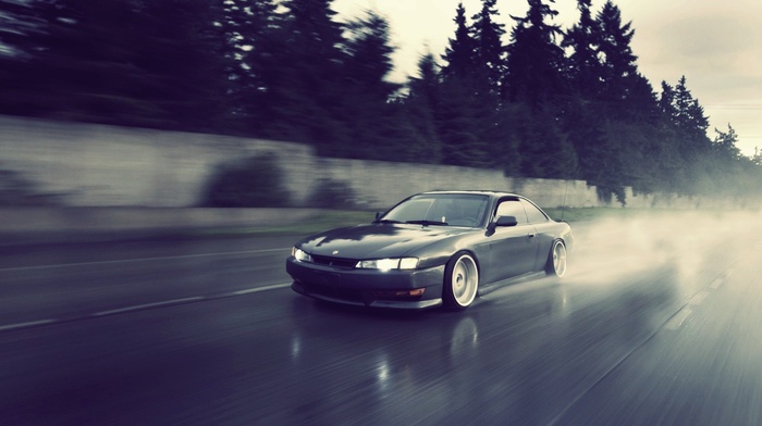 Nissan, silvia, wet, car, Nissan Silvia S14, road