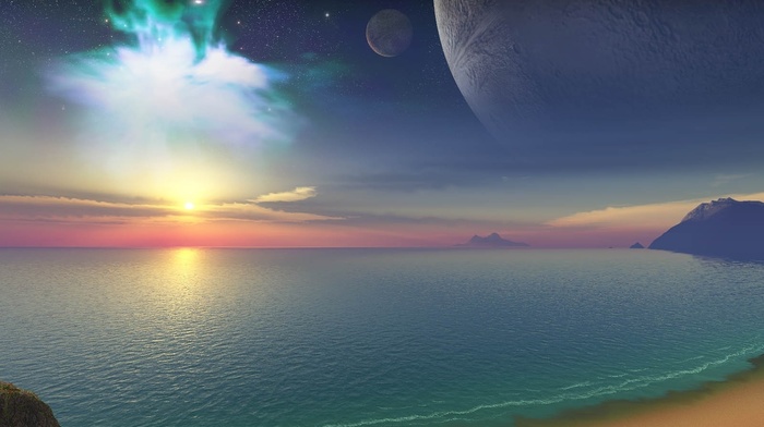 sand, fantasy, planets, ocean