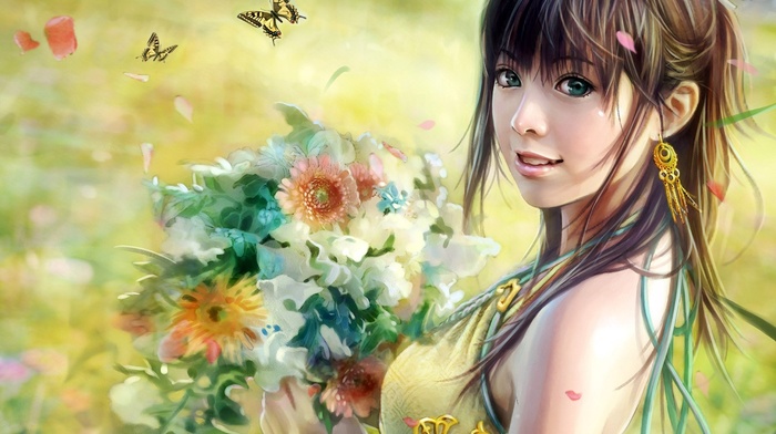 girl, spring, fantasy, flowers