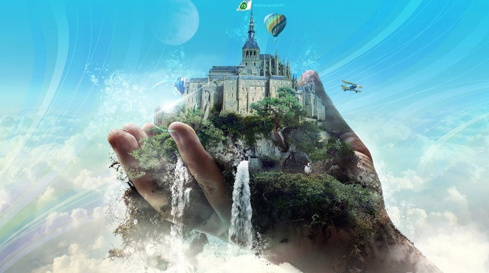 nature, castle, fantasy, hand