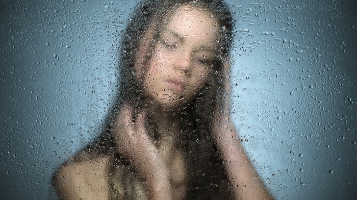 blurred, nude, glass, water on glass, wet