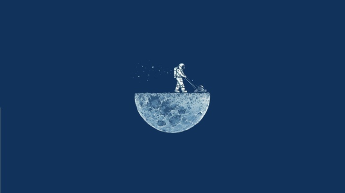 astronauts, moon, humor, blue background, minimalism, astronaut, space