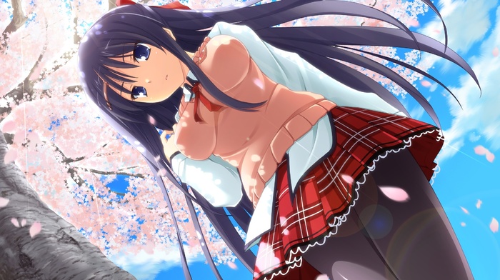 anime girls, skirt, Yuki Natsume, cherry blossom, Shunki Gentei Poco a Poco