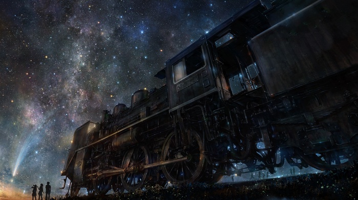 stars, artwork, train