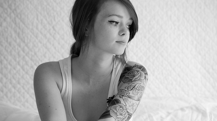 tattoo, girl, monochrome