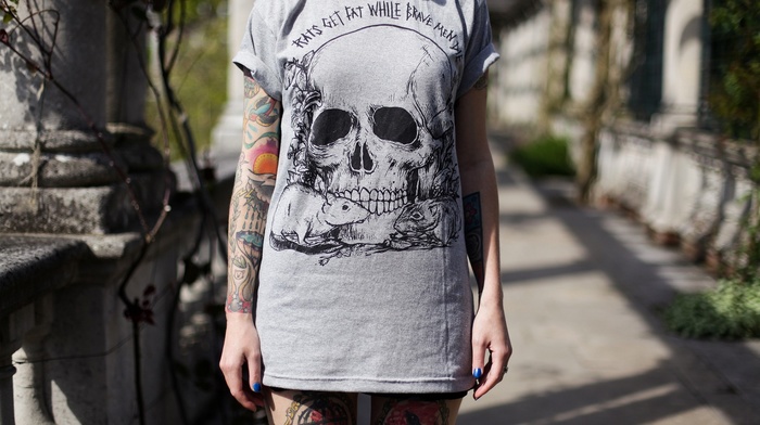 girl, skull, T, shirt