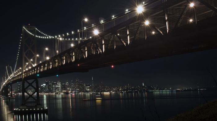 night, Bay Bridge, architecture, lights, bridge