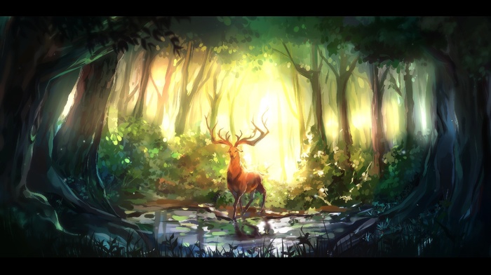 deer, nature, forest, animals, digital art