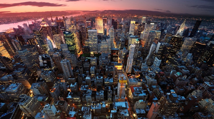 New York City, building, lights