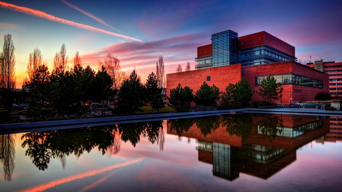 sunset, building, HDR