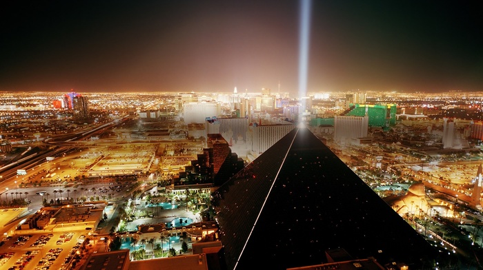 building, lights, HDR, town, hotels, cityscape, city, urban, Las Vegas, spotlights, pyramid, USA