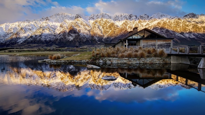 nature, reflection, landscape, lake, sunset, HDR, mountain