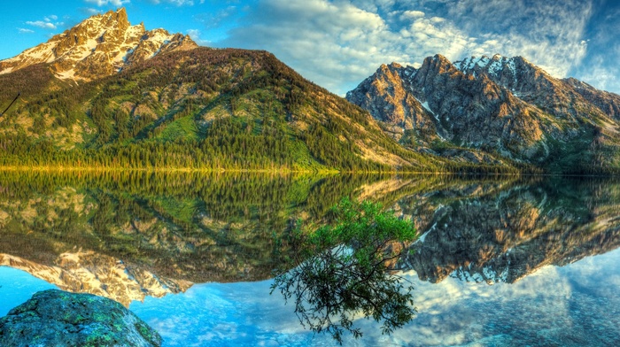 lake, mountain, HDR, reflection, landscape