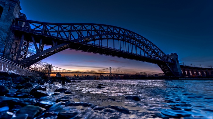 bridge, HDR, sunset, river