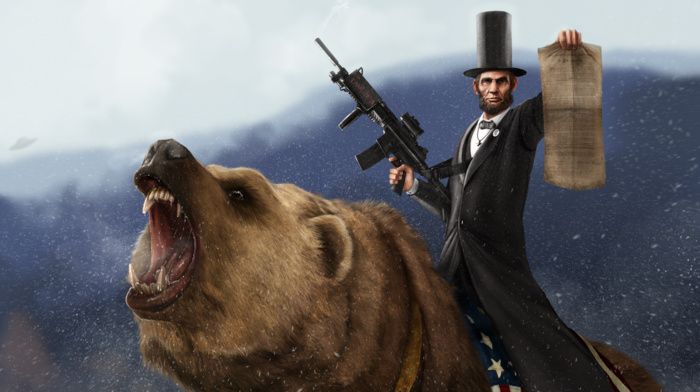grizzly bears, machine gun, gun, bears, Abraham Lincoln